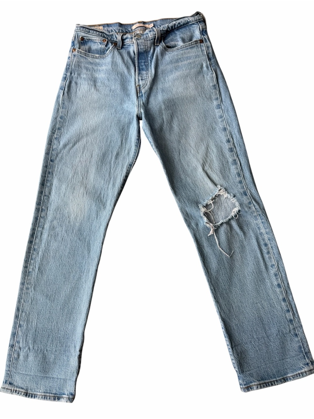 ✅ Levi's Premium Denim Light Blue Distressed Wedgie Straight Leg Jeans size 29